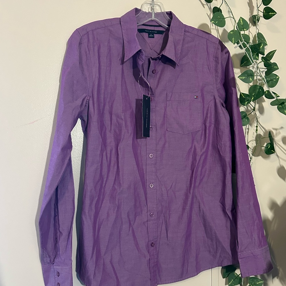 Tommy Hilfiger Women's Purple Button Down Shirt